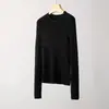 Suéter Básico de Punto Fino 100% Lana Fina con Cuello Redondo Yangzi Yarn para Mujer, Corte Ajustado, Estilo Delgado, Adecuado para Usar en Capas en Otoño e Invierno