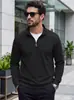Suéter de punto con cremallera media y cuello alto para hombre transfronterizo, comercio exterior TK, sudadera casual de manga larga con textura de gofre vertical para primavera y otoño
