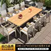 Mesas e Cadeiras de Exterior para Jardim e Pátio, Conjunto de Mesa e Cadeiras de Madeira Plástica para Exterior, Mesa Longa Extensível de Liga de Alumínio para Terraço, Resistente à Água e ao Sol, Cadeiras