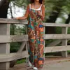 Gran cantidad de ropa de mujer cruzada europea y americana de punto en el sitio independiente de Amazon, mono de moda con estampado de tirantes, bolsillo y pierna ancha