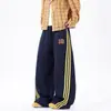 Pantalones Deportivos de Tres Rayas Estilo Americano para Hombre, Pantalones Casuales de Pierna Ancha a Rayas de Marca de Moda Otoñal, Pantalones Largos Casuales de Calle