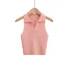 Camiseta Chaleco Polo de Punto sin Mangas para Mujer, Verano, Nuevo, Chic, Temperamento, Corto, Adelgazante, Capa Interior, Base