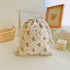 Doble algodón algodón peinado bolsillo con cordón cordón de encaje bolsa de almacenamiento floral pequeña bolsa de algodón fabricantes al por mayor
