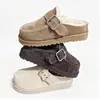 Novidade de Inverno Sandálias Birkenstock de Couro Genuíno com Solado Grosso para Mulheres Fivela de Metal Forradas com Pelúcia Quentes Bico Fechado Sandálias de Pelo para Uso Externo
