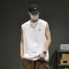 Chaleco sin mangas bordado transpirable de alta gama estilo americano para hombre, camiseta suelta informal deportiva de verano para fitness para hombre al por mayor