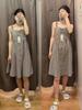 Roupa Infantil Menina Vestido Suspensório Seersucker Sem Manga Estiloso (Alça Elástica Vestido Princesa) 463070