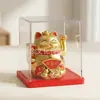 Adornos de gato de la suerte dorado mini automáticos con energía solar, regalo de inauguración, manualidades para interior de coche con cubierta antipolvo