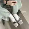 Color Caramelo~2026 Primavera Temprana Nuevo Estilo Planas Bajas Lazo Francés Suave Suavemente Suela Suave Zapatos Cuadrados Sin Cordones