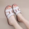 Verano Nuevo Cuero Genuino Zapatillas de Madre para Exterior Moda de Mediana Edad Combinación de Colores Sandalias de Mediana Edad y Ancianos Sandalias Antideslizantes para Ancianos