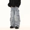 Jeans Cargo Multibolsillos para Hombre, Pantalones Rectos Holgados de Pierna Ancha Americanos High Street, Marca de Moda, Pantalones Largos de Diseño Elegante