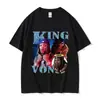 [Camiseta de Algodão Tamanho Europeu] Camiseta com Estampa do Rapper K-King Von Moda Hip-Hop Gótico Masculina Camiseta de Manga Curta