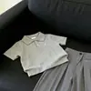 Conjunto de Niños 2026 Verano Nuevo Estilo Coreano Tejido Estilo Coreano Gris Polo Manga Corta Conjunto Casual de Dos Piezas Infantil Moderno