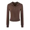 Sudadera Corta Deportiva con Cremallera para Mujer de Moda, Estilo Otoño, Estilo Americano, Color Sólido, Corte Ajustado, Sudadera con Capucha Casual