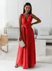 Site Independente da Amazon Roupas Femininas Transfronteiriças 2026 Novo Europeu e Americano Cadarço Decote V Vestido Longo de Festa Feminino