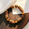 Pulsera de Cuentas Grandes Estilo Maillard Otoño/Invierno Color Bloque Piedra Ojo de Tigre Madera de Agarwood Natural
