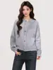 Cardigan Tricotado Cinza Estilo Preguiçoso Gola Redonda Manga Longa Suéter Engrossado para Mulheres Roupa Outono e Inverno 2026 Blusa Solta