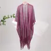 Estilo europeu e americano transfronteiriço de seda dourada dividir xale vestido de jantar fino feminino borla decorativa oco protetor solar cachecol