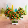 Planta em vaso com flor artificial 16 malhas flor laranja pequena árvore bonsai flor de plástico planta verde flor artificial flor em vaso ornamentos decorativos