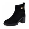 Botas Finas de Cano Alto Femininas 2024 Outono e Inverno Estilo Europeu e Americano Bico Quadrado Moda Botas Curtas Impermeáveis Plataforma Salto Grosso Botas Retas Botas de Moda