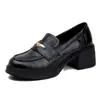 Nuevo Producto~Mocasines de Tacón Grueso Inspirados en Ropa de Trabajo Estilo Universitario, Zapatos Perezosos Versátiles sin Cordones, Zapatos de Cuero Retro de Punta Redonda para Usar al Aire Libre