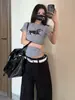 Camiseta de Manga Corta de Algodón Puro con Estampado Americano de Dachshund para Mujer, Hombro Normal, Cuello Redondo, Corte Ajustado, Top para Chica Popular, Estilo Ins