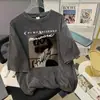 Camiseta de Manga Corta con Estampado de Dibujos Animados Estilo High Street Americano para Mujer Verano Lavada y Desgastada Holgada Perezosa Versátil