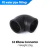 Accesorios de Plomería de PE Negro Codo de Tubería de Suministro de Agua Juntas en T
