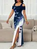 Moda Femenina Europea y Americana Estilo Transfronterizo 2026 Nuevo Vestido Largo Elegante con Estampado de Mariposas Hombros Descubiertos Abertura