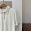 Tejido de punto texturizado suave y agradable para la piel para mujer con solapa, polo de hombro derecho, top de manga corta, top elegante para mujer