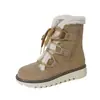 Botas Branco Invernal e Rosa, Botas de Neve, Botas Curtas de Veludo Grosso, Com Cadarço, Botas Femininas Tamanho Grande, Sapatos Femininos Tamanho Pequeno 36-43