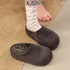 Versión de Piel de Vaca Zapatos Birkenstock de Suela Gruesa para Aumentar la Altura Más Terciopelo Cálido de Ponerse de un Paso Zapatos de Algodón para Mujer de Punta Cerrada Zuecos Medias Zapatillas
