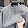 Suéter com Gola Alta e Zíper para Homens, Novo Estilo Outono e Inverno 2025, Pulôver Soltinho, Tricô Básico Liso, Tendência para Homens
