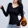 Camiseta de Manga Larga para Mujer de Color Sólido 2022 Elegante Negra y Blanca Otoño Cuello Redondo Camisa Base de Color Sólido Corte Ajustado Ropa Interior de Otoño e Invierno