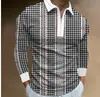 Outono 2024 Novo Exportação Transfronteiriça Masculino 3D Estampado Cor Sólida Casual Zíper Manga Longa Camisa Polo Camisa Paul
