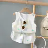Conjunto Colete Infantil Verão Regata Seda Gelo Sem Mangas Shorts Roupa de Secagem Rápida Meninos Malha Fina Roupa Infantil Atacado