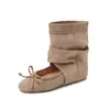 Botas apiladas huecas con lazo para todas las estaciones 2026 otoño cuero que aumenta la altura botas frescas tacón medio punta redonda botines para mujer talla 42