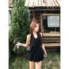 Mejiu Honey Nueve Negro Sexy Falso Dos Piezas Encaje Vestido de Mujer Deseo Puro Falda Halter