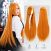 Cosplay personaje anime rol peluca europea y americana 80cm largo flequillo cabello largo liso fibra química estilo anime igual