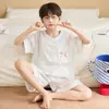 Pijama de verano para niños, fino de seda helada, manga corta y shorts, nuevo conjunto para padres e hijos con cuello en V, estampado de dibujos animados, ropa de casa para niños mayores