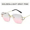 Gafas de sol irregulares sin montura estilo retro americano para mujer, gafas de metal de patilla fina de moda, gafas de sol estilo dama real de lujo ligero