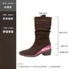 Botas Western Curtas com Plataforma Interna de 8cm para Mulheres, Novidade Outono 2026, Estilo Retrô Emagrecedor, Salto Bloco Chunky, Botas Martinas de Cano Médio
