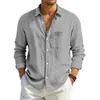 Amazon Americano Transfronterizo para Hombre Nuevo Casual Algodón Lino Manga Larga Botones Cardigan Holgado Transpirable Color Sólido Camisa Hombre