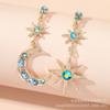 Aretes Europeos y Americanos Bohemios de Diamantes Irregulares con Combinación de Estrella y Luna, Moda Elegante, Simples, Vintage