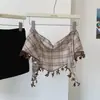 Bufanda triangular de la serie a cuadros para mujer, se puede usar como colgante, en capas, como cobertura de cadera, pantalón falda, falda corta, protector de cuello, bufanda fina para el cuello