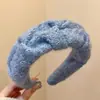 Arco de Lã Azul Klein para Cabelo Feminino Topo Craniano Alto Faixa Plissada de Aba Larga Novo Estilo 2024 Carimbo de Cabelo Lavado a Pressão Headwear