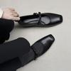 Zapatos Mary Jane para Mujer Estilo Hepburn Vintage Cabeza Cuadrada Negra Moño Boca Baja Nuevos de Cuero de Combinación Versátil Tacón Bajo de una Sola Capa