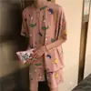 Pijama de Verano de Manga Corta para Mujer Pequeño Dinosaurio Dibujos Animados Lindos Niña Dulce Delgado Fresco Ropa de Casa de Verano