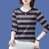 Camiseta listrada de manga comprida para primavera e outono, tops internos soltos e plus size para mulheres, 2024, nova camisa básica slim fit para todos os jogos