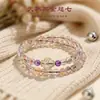 Pulseira Duplo Círculo com Contas de Cristal Super Sete Preto Dourado Natural para Mulheres, Pulseira de Amethyst e Cera de Abelha Fashion e de Alta Qualidade