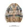 Suéter Retro para Hombre Estilo Japonés, Cardigan de Punto Color Block Holgado con Cuello en V para Primavera y Otoño, Chaqueta Superior Casual, Moda Masculina Tendencia